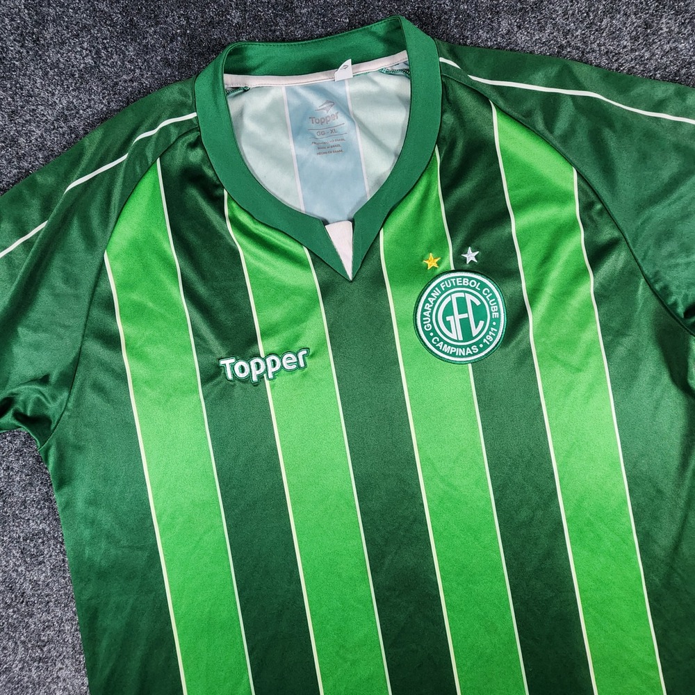 Topper Guarani Futebol Clube Soccer Jersey Mens XL Green Striped Dry-Cool Brazil